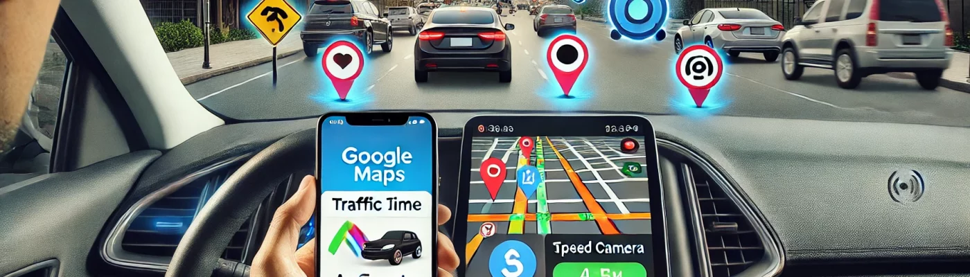 Waze and Google Maps on a modern car dashboard.